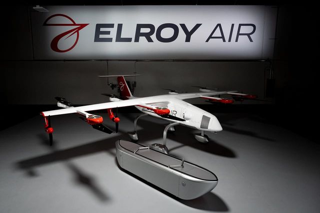 The Chaparral aircraft and its flight cargo pod at Elroy Air HQ in South San Francisco, California. Chaparral is the first end-to-end autonomous vertical take-off and landing (VTOL) aerial cargo system, designed for aerial transport of up to 300 lbs of goods over a 300 mile range for commercial, humanitarian, and defense logistics.