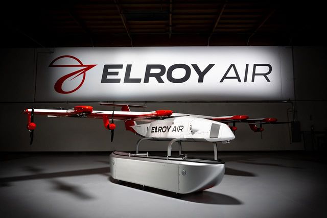 The Chaparral aircraft and its flight cargo pod at Elroy Air HQ in South San Francisco, California.