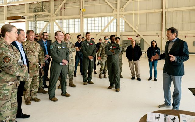 Karl Purdy, Director of Federal Programs at Elroy Air, narrates the demonstration of the Chaparral ground system at Travis Air Force Base.